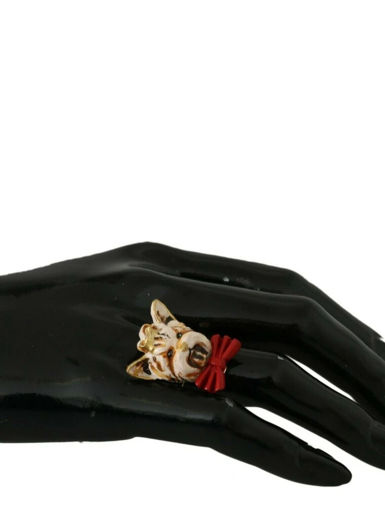 Beige Dog Pet Branded Accessory Gold Brass Resin Ring