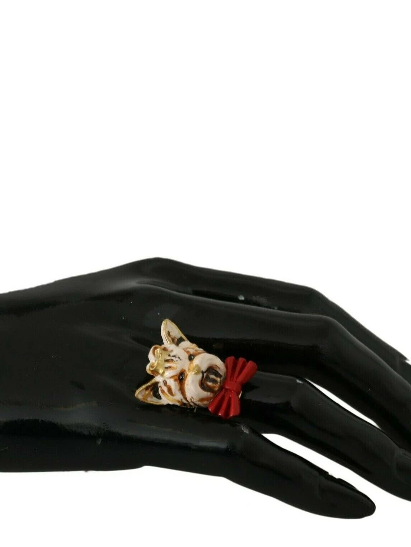 Beige Dog Pet Branded Accessory Gold Brass Resin Ring