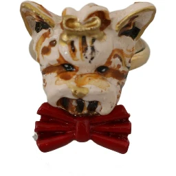 Beige Dog Pet Branded Accessory Gold Brass Resin Ring