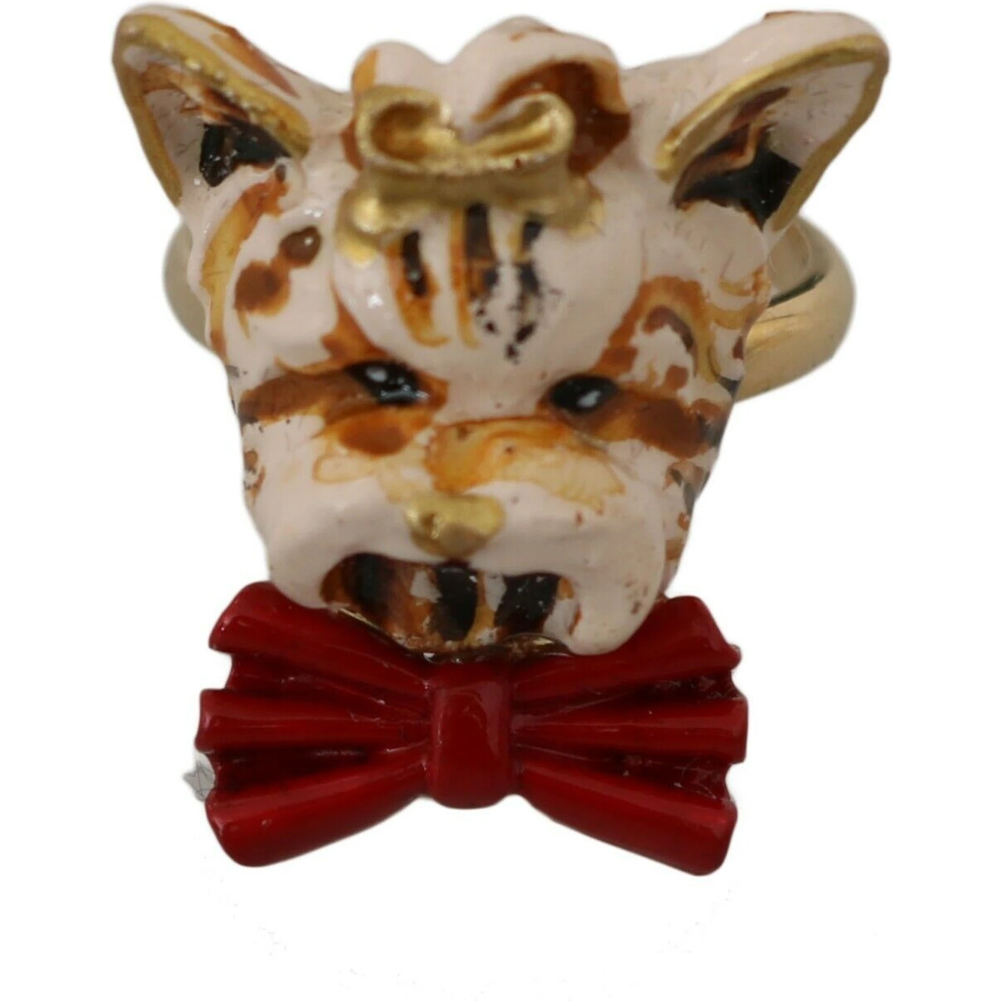 Beige Dog Pet Branded Accessory Gold Brass Resin Ring