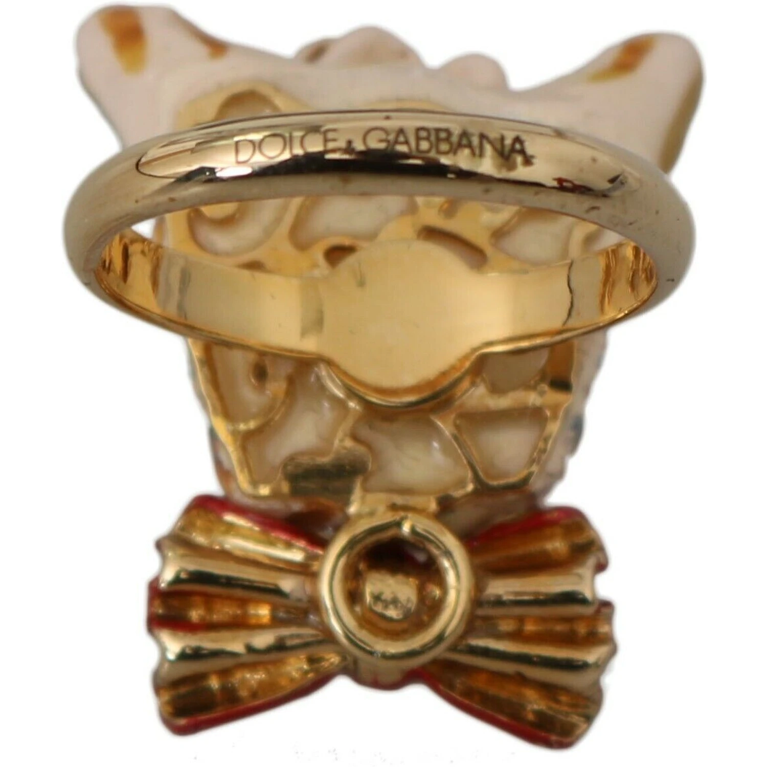 Beige Dog Pet Branded Accessory Gold Brass Resin Ring