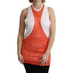 Orange White Crewneck Sleeveless Tank T-shirt Dress Top