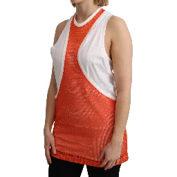 Orange White Crewneck Sleeveless Tank T-shirt Dress Top