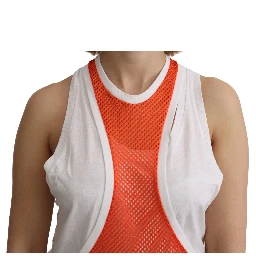 Orange White Crewneck Sleeveless Tank T-shirt Dress Top