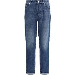 Blue Cotton Straight-Leg Jeans