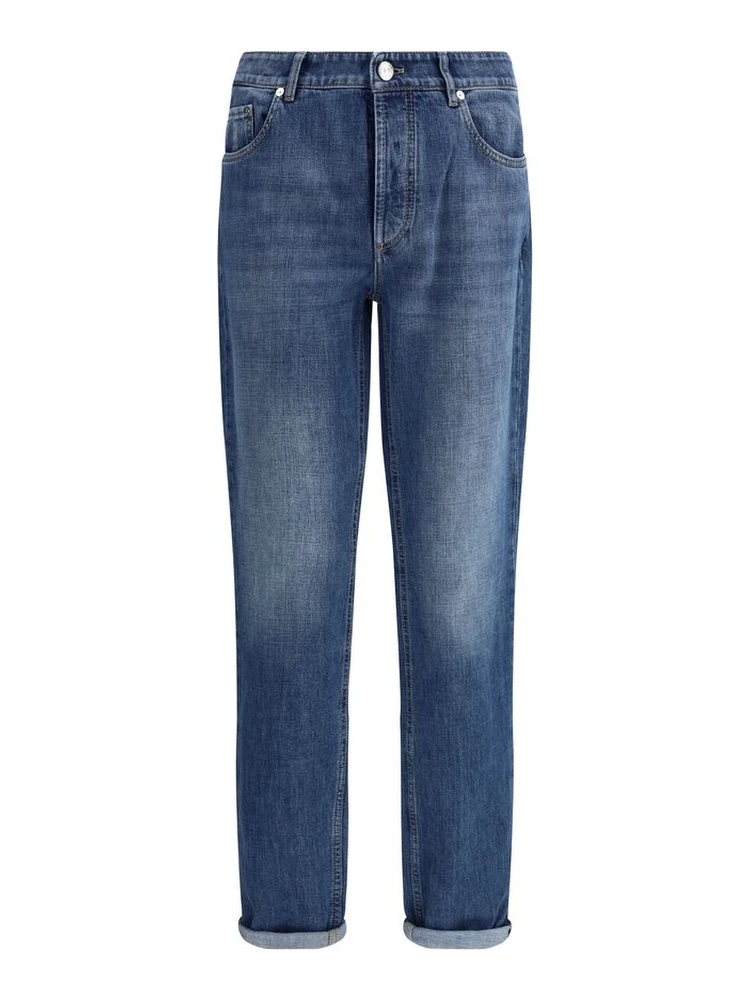 Blue Cotton Straight-Leg Jeans