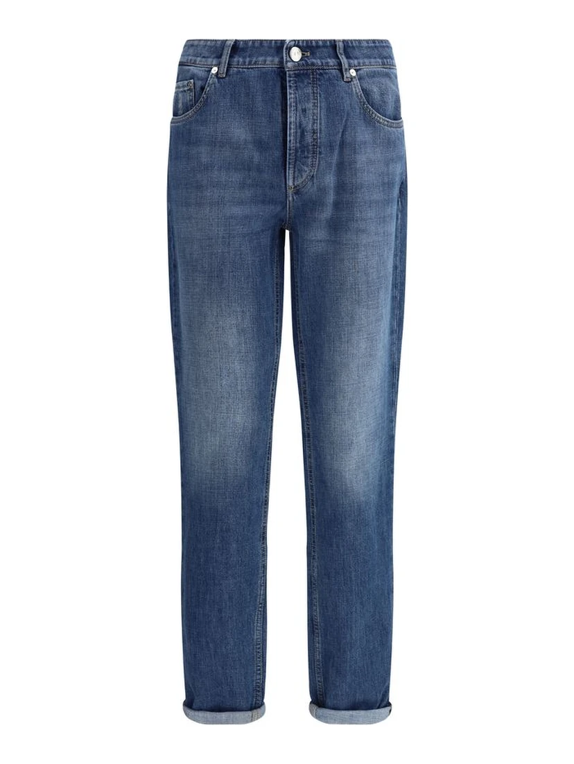 Blue Cotton Straight-Leg Jeans
