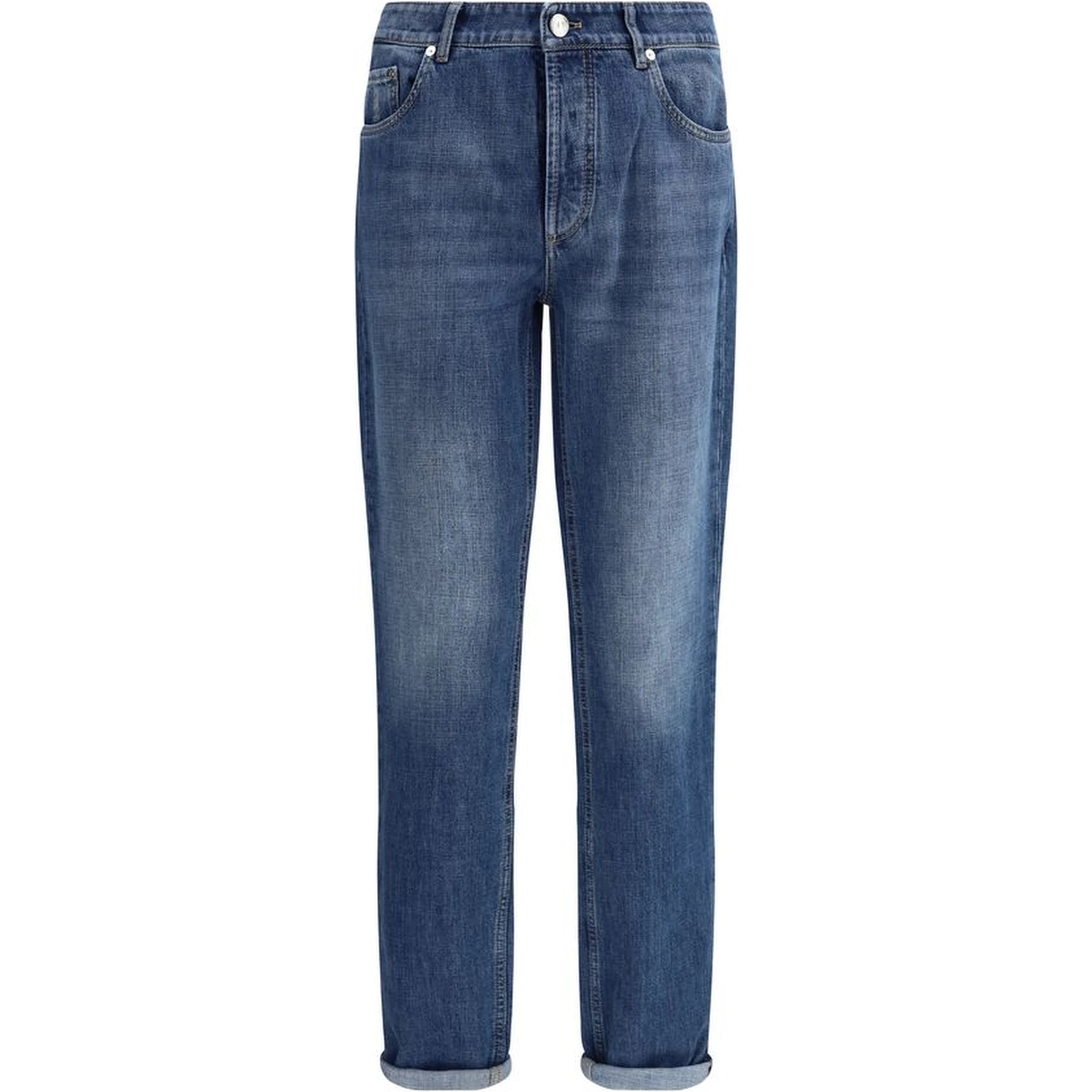 Blue Cotton Straight-Leg Jeans