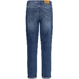 Blue Cotton Straight-Leg Jeans