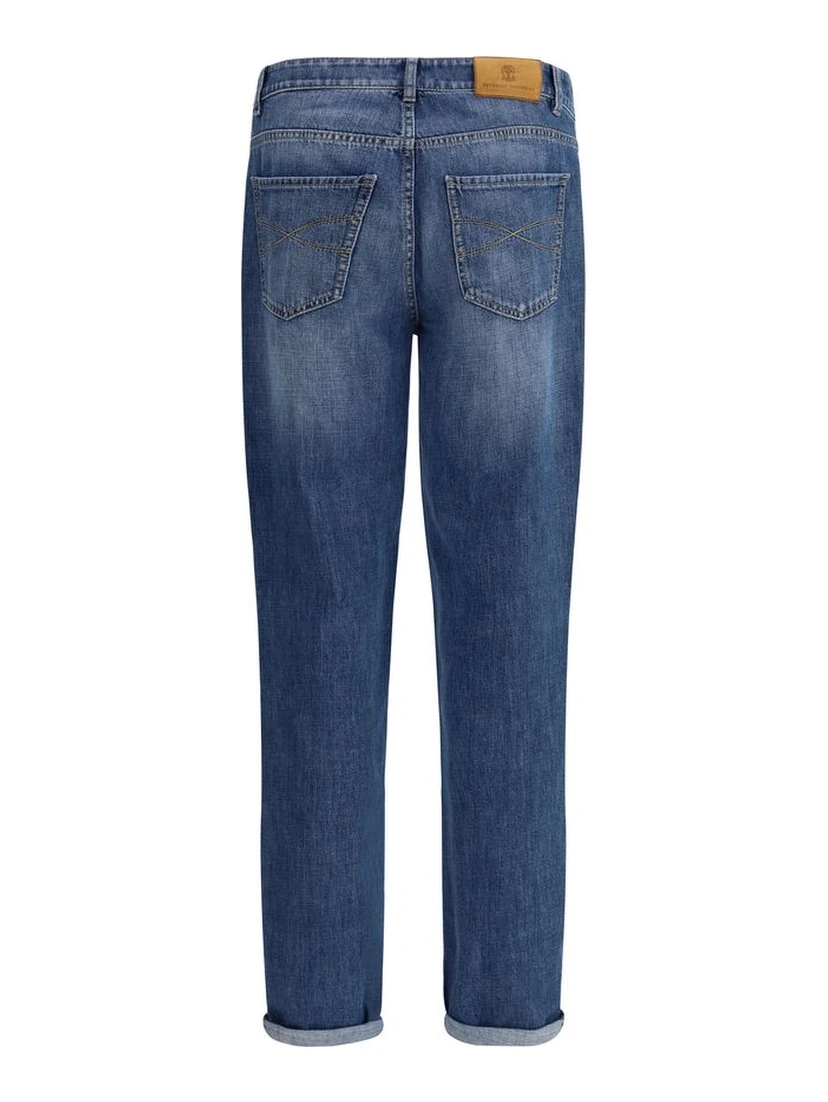 Blue Cotton Straight-Leg Jeans