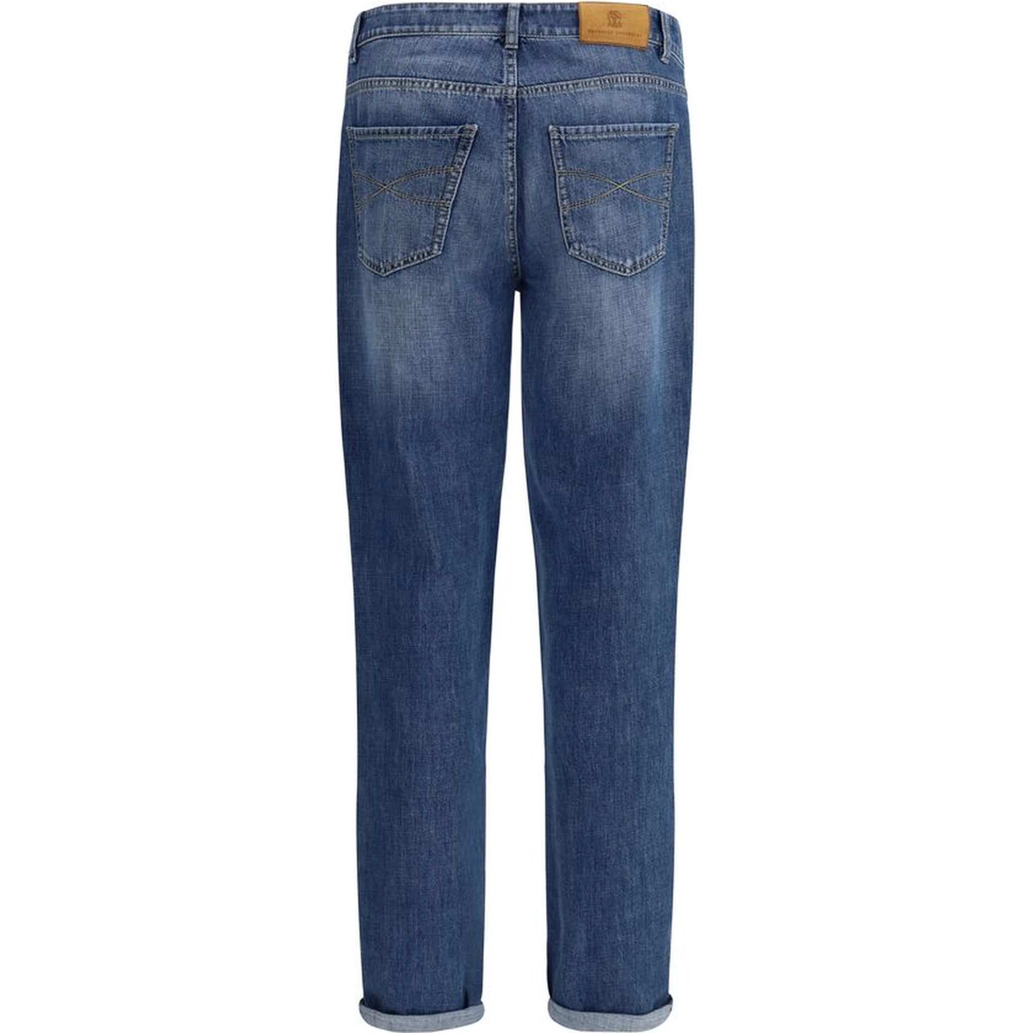 Blue Cotton Straight-Leg Jeans