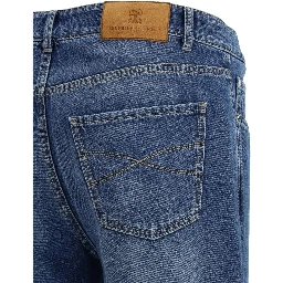Blue Cotton Straight-Leg Jeans