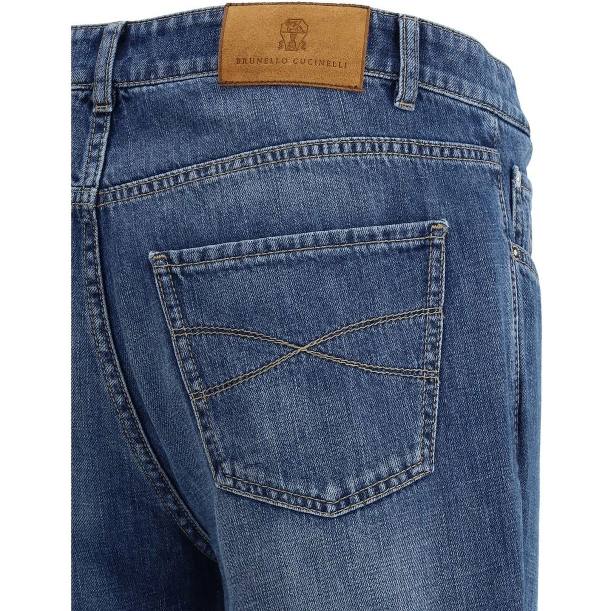 Blue Cotton Straight-Leg Jeans