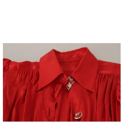 Red Button Down Belted Midi Satin Silk Dress