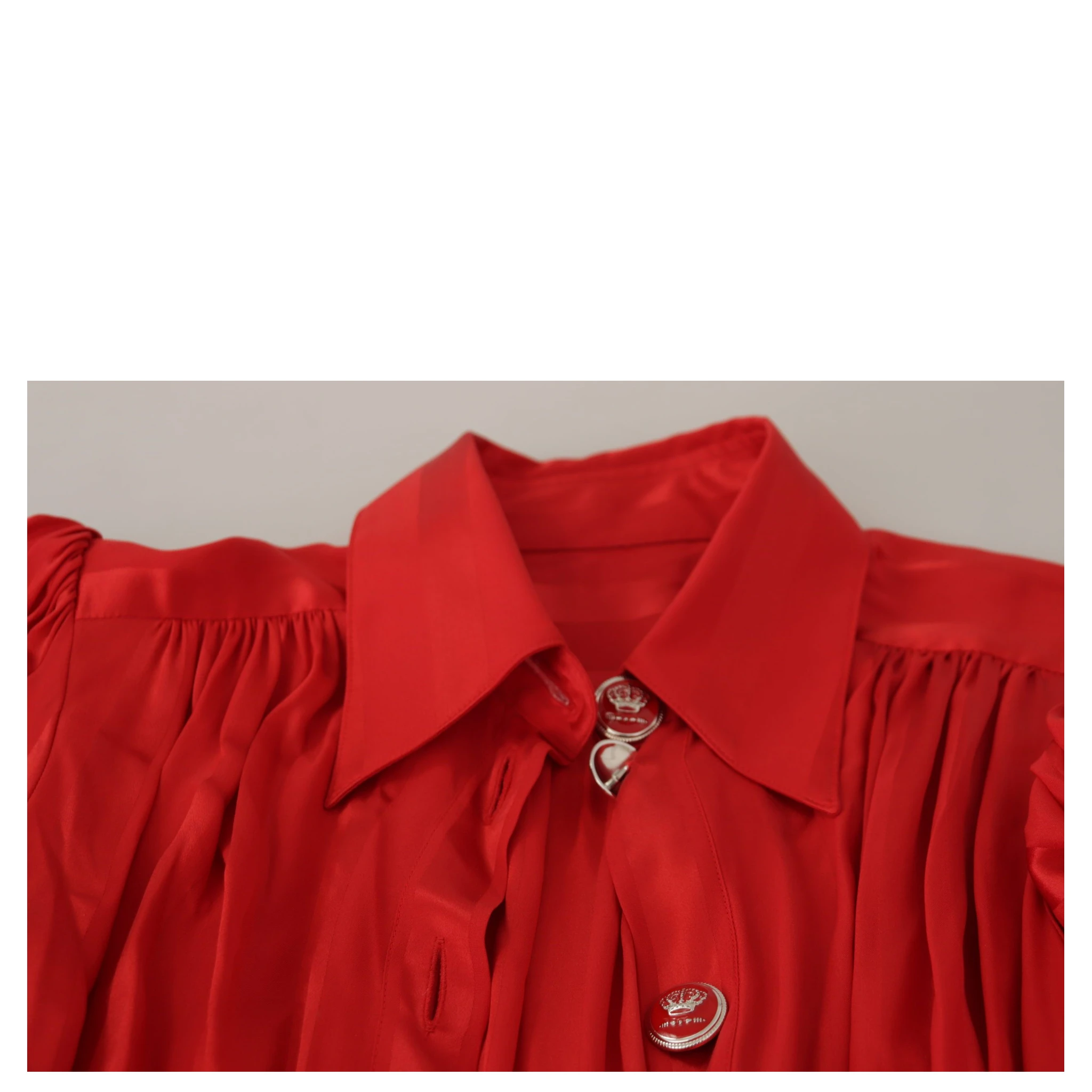 Red Button Down Belted Midi Satin Silk Dress