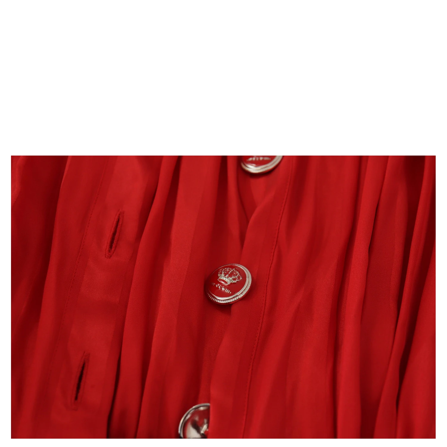 Red Button Down Belted Midi Satin Silk Dress