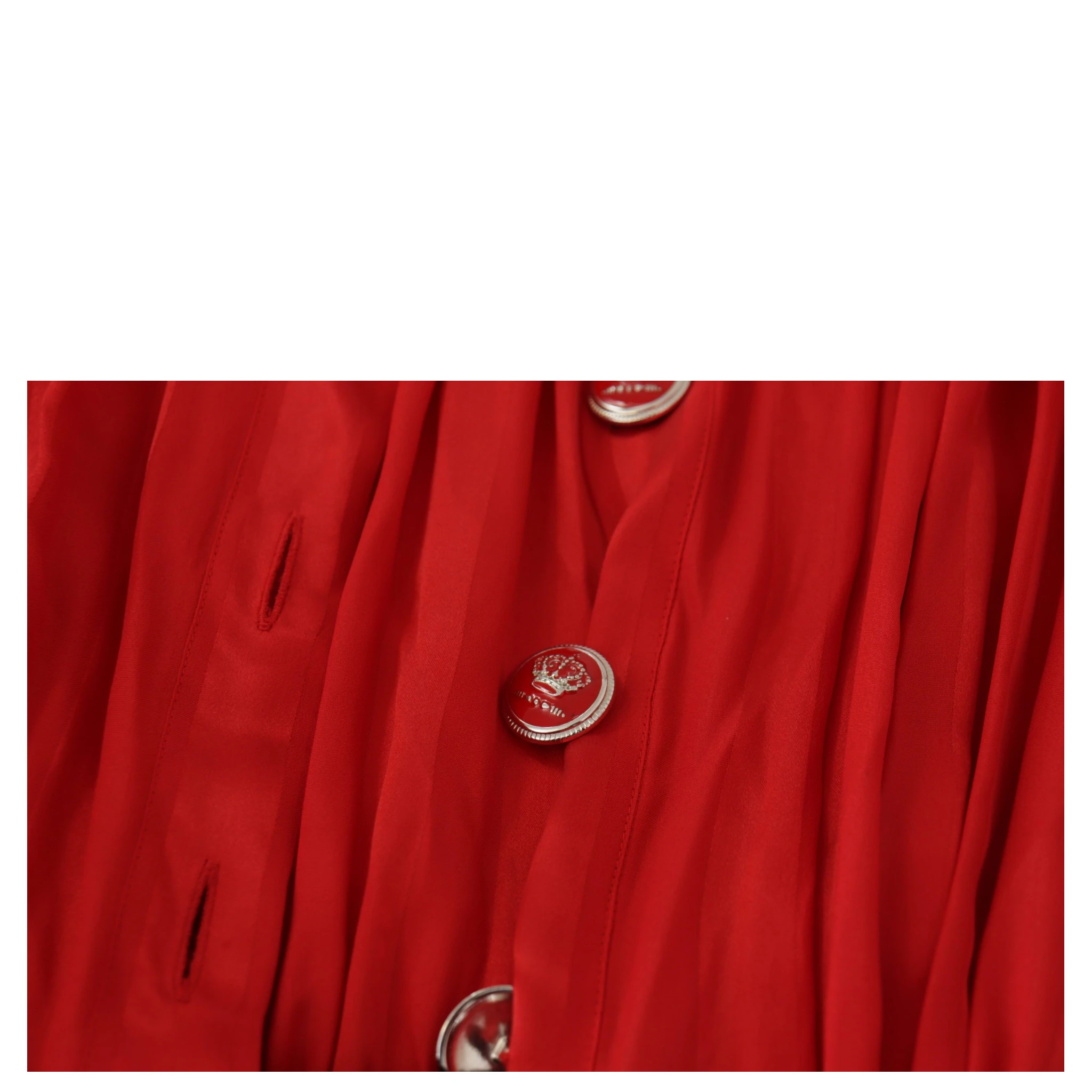 Red Button Down Belted Midi Satin Silk Dress