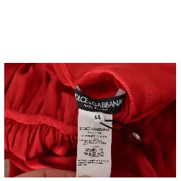 Red Button Down Belted Midi Satin Silk Dress