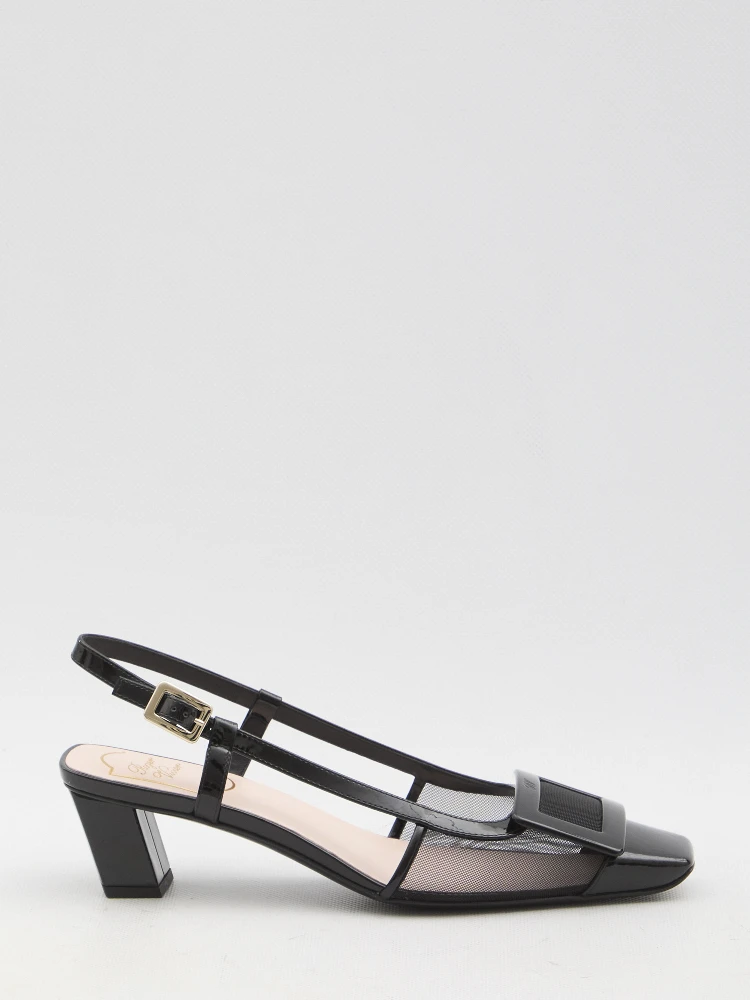 Slingback mesh pumps