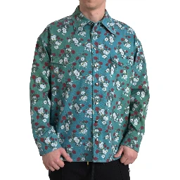 Blue Floral Cotton Button Down Denim Shirt