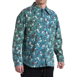 Blue Floral Cotton Button Down Denim Shirt