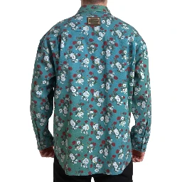 Blue Floral Cotton Button Down Denim Shirt