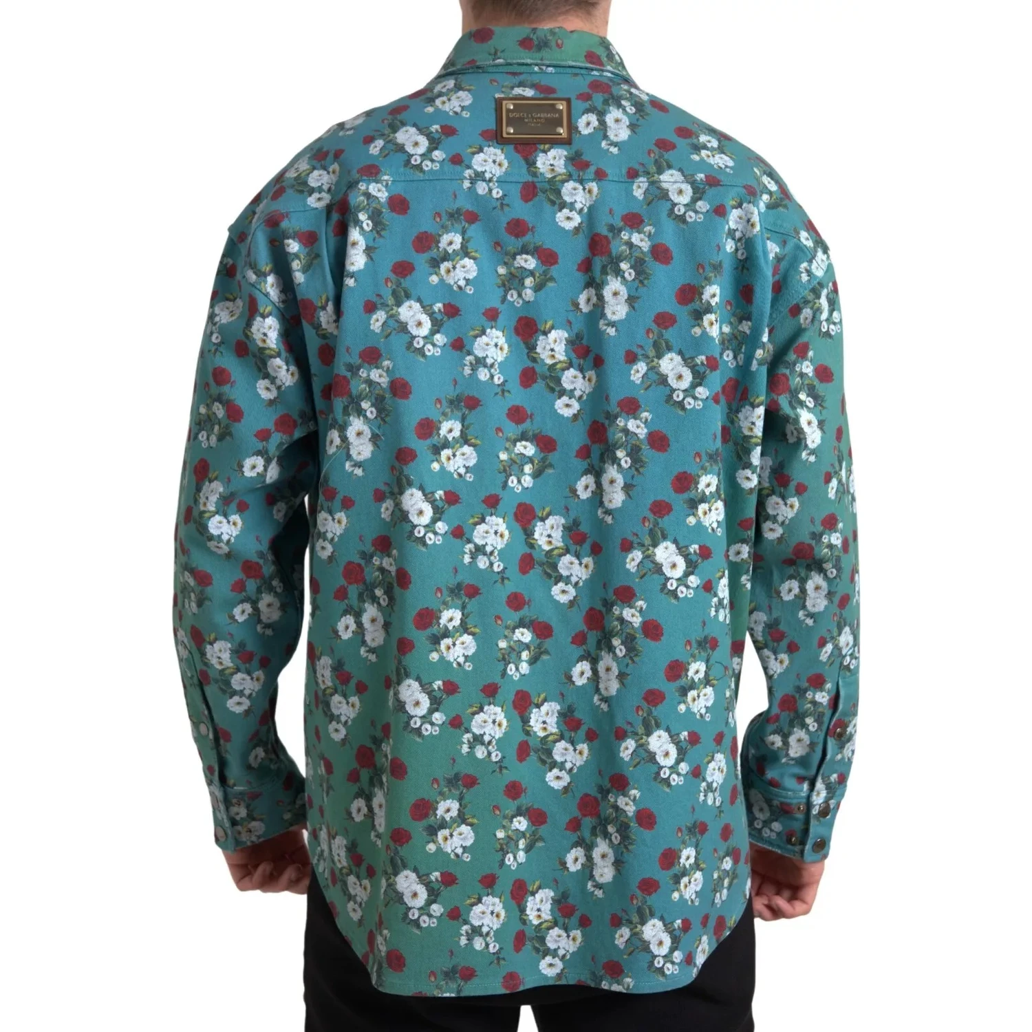 Blue Floral Cotton Button Down Denim Shirt