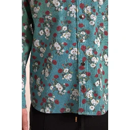 Blue Floral Cotton Button Down Denim Shirt