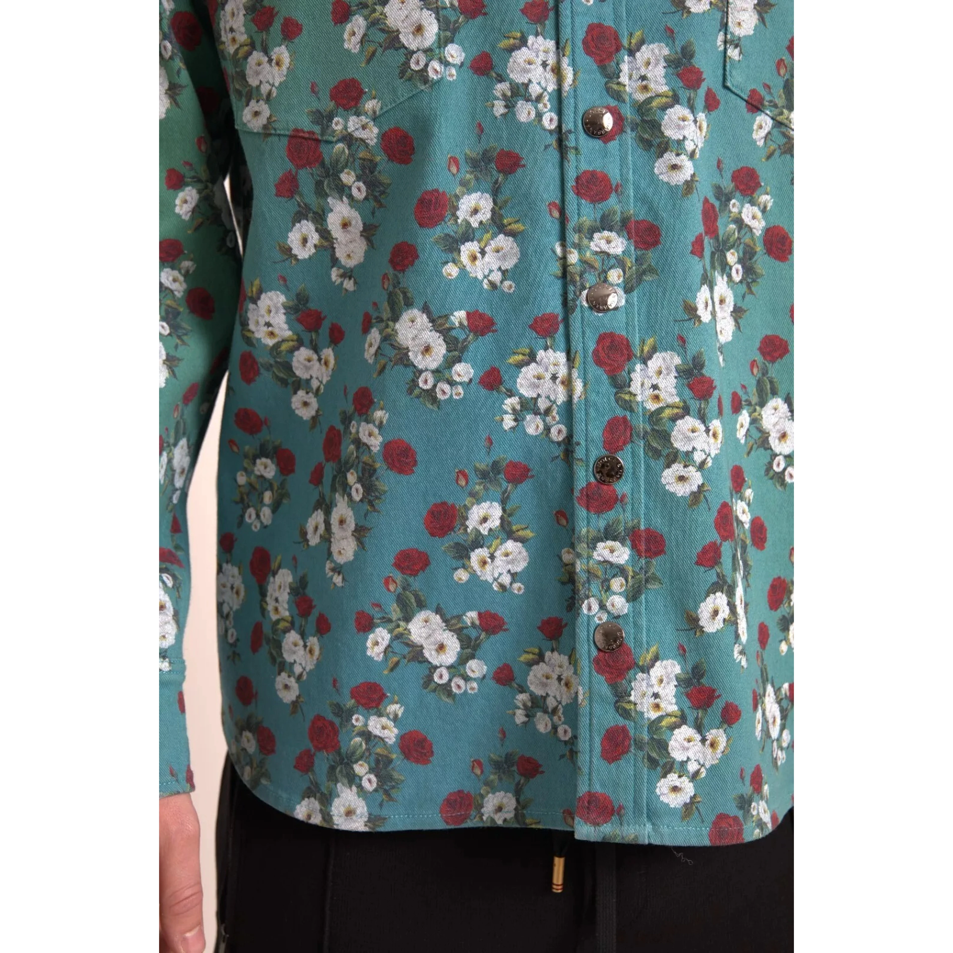 Blue Floral Cotton Button Down Denim Shirt