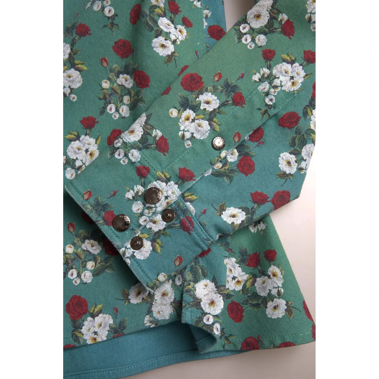 Blue Floral Cotton Button Down Denim Shirt