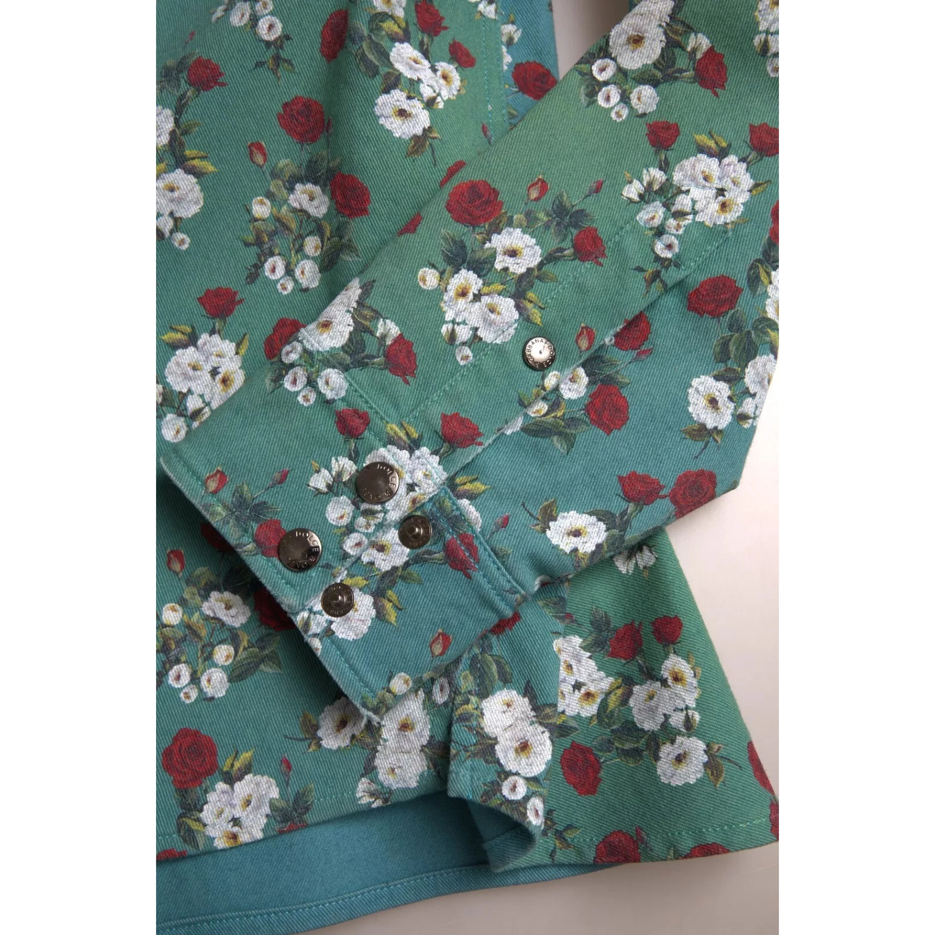 Blue Floral Cotton Button Down Denim Shirt