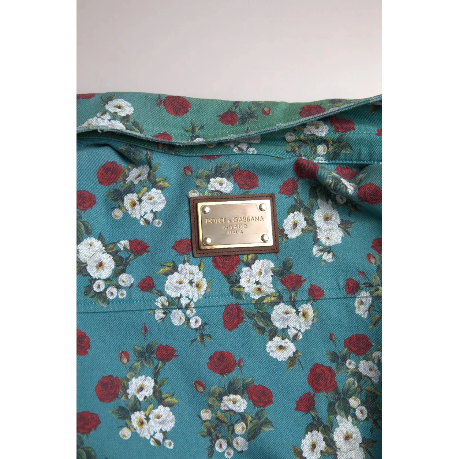 Blue Floral Cotton Button Down Denim Shirt