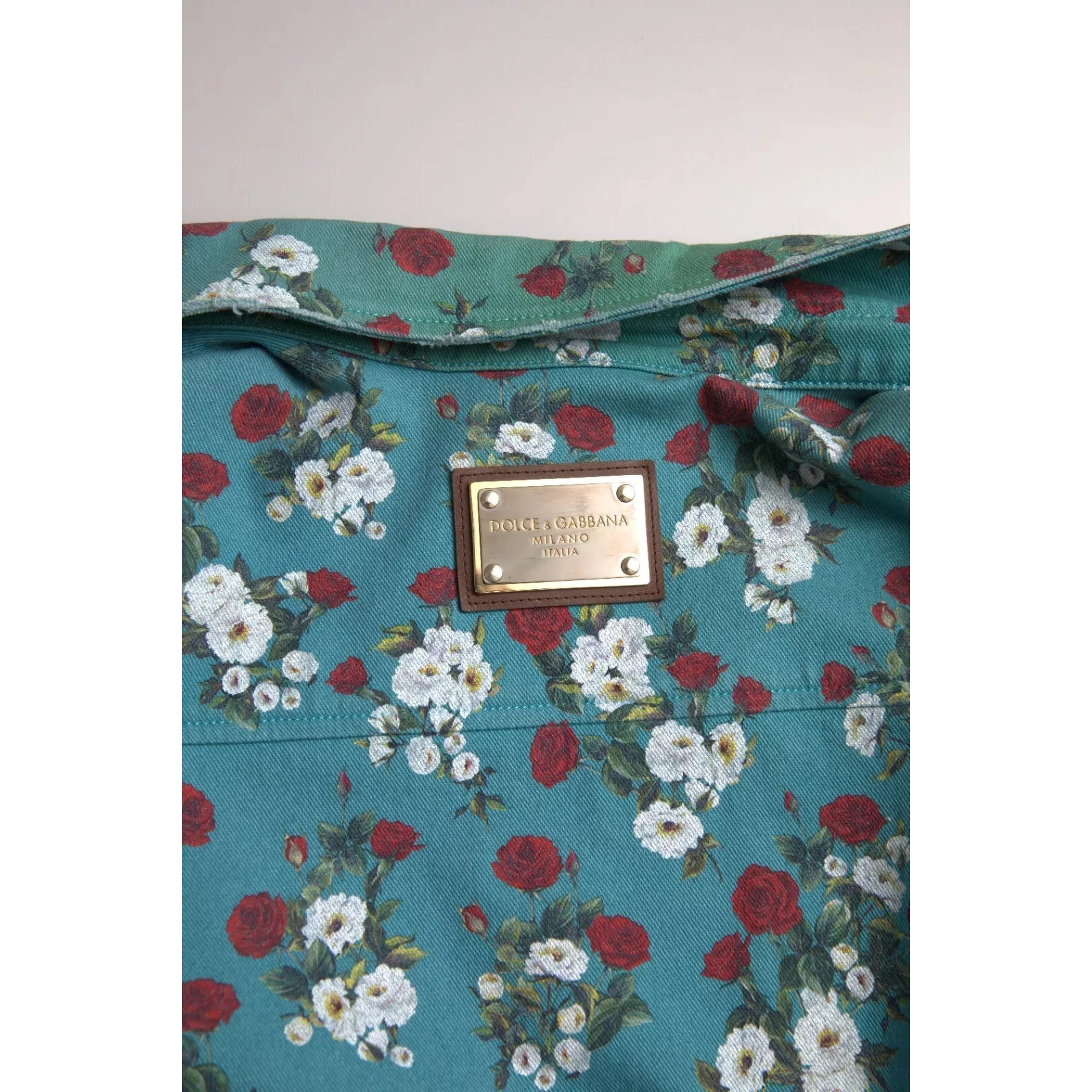 Blue Floral Cotton Button Down Denim Shirt