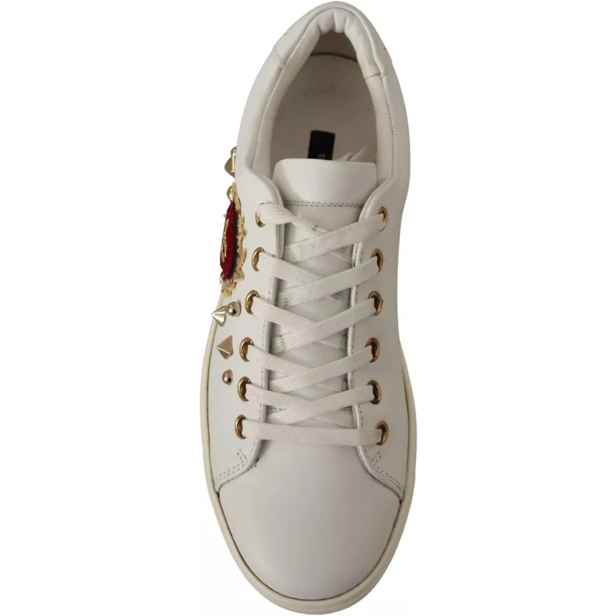 White Leather Gold Red Heart Sneakers Shoes