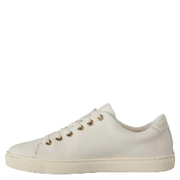 White Leather Gold Red Heart Sneakers Shoes