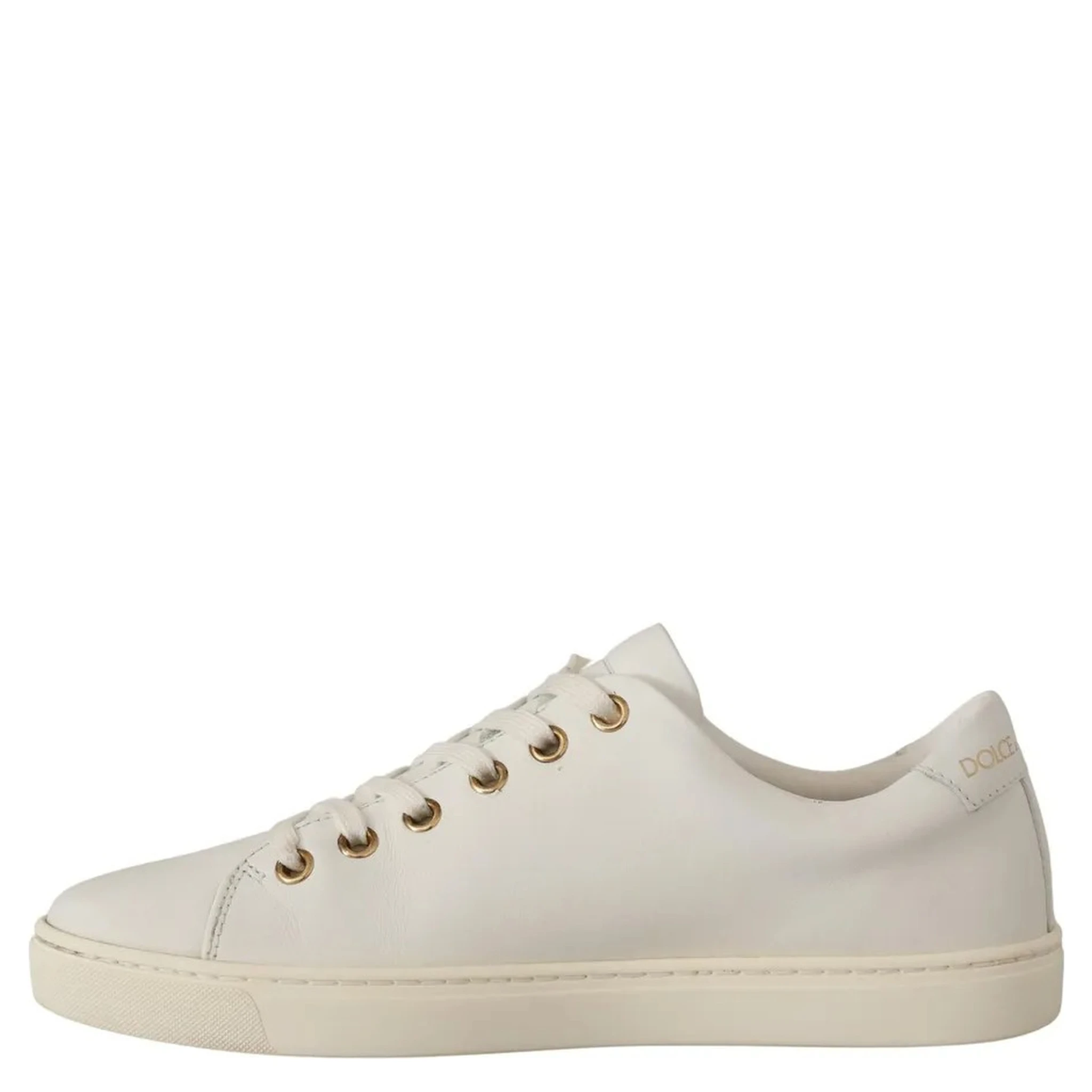 White Leather Gold Red Heart Sneakers Shoes