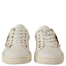 White Leather Gold Red Heart Sneakers Shoes