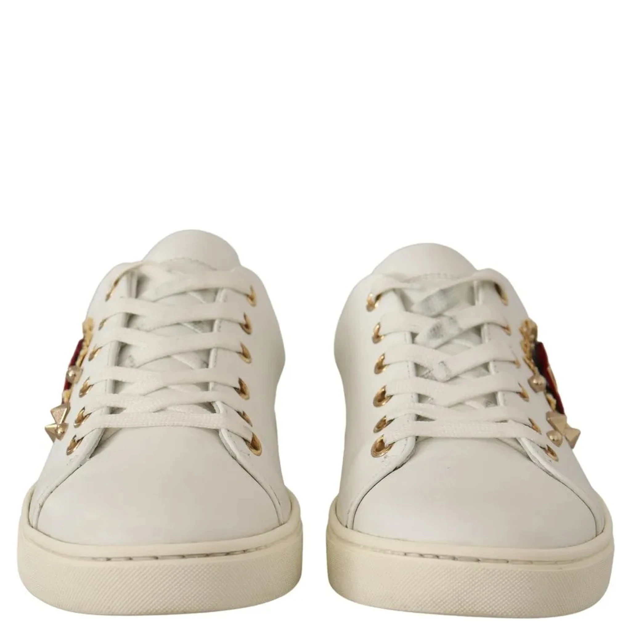 White Leather Gold Red Heart Sneakers Shoes