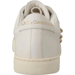 White Leather Gold Red Heart Sneakers Shoes