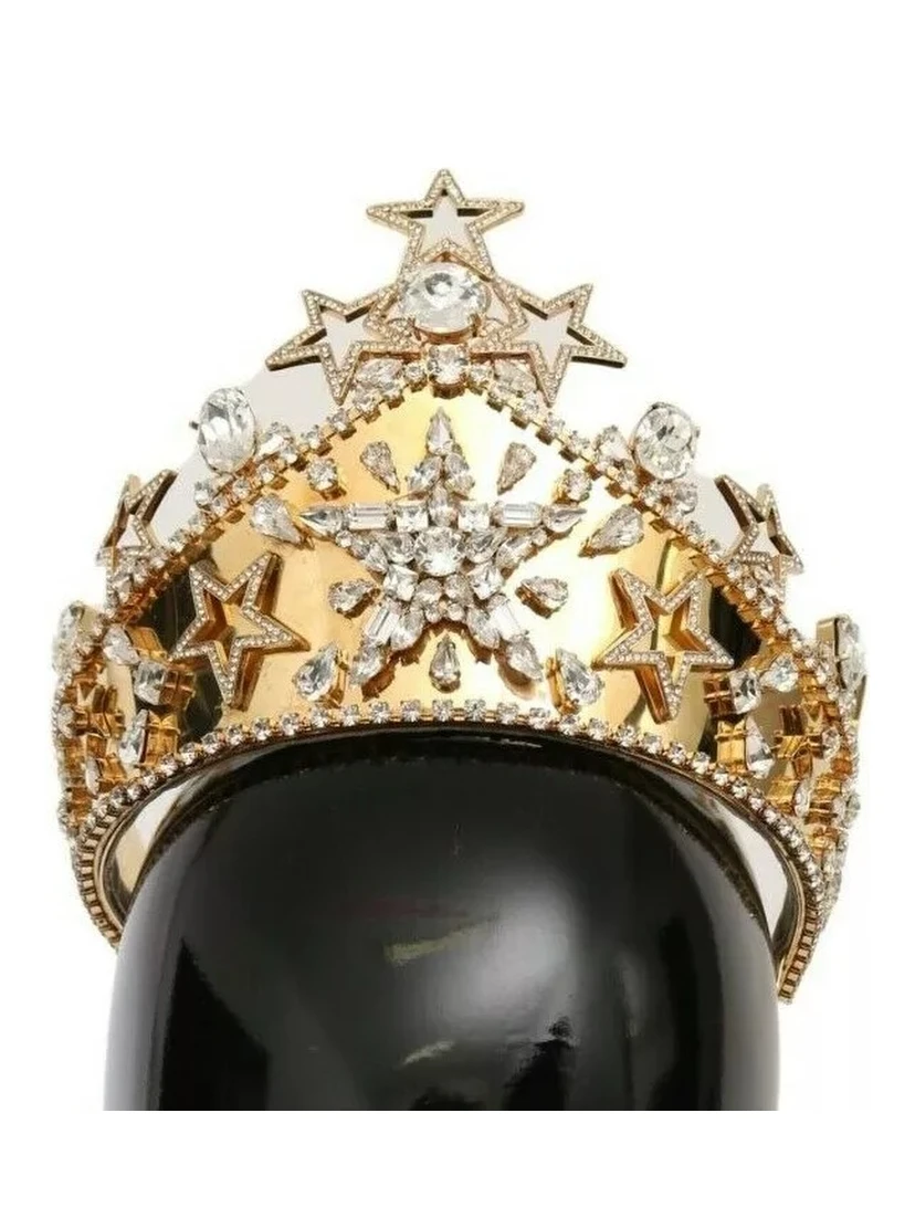 Gold Crystal Star STRASS Crown Logo Tiara Diadem