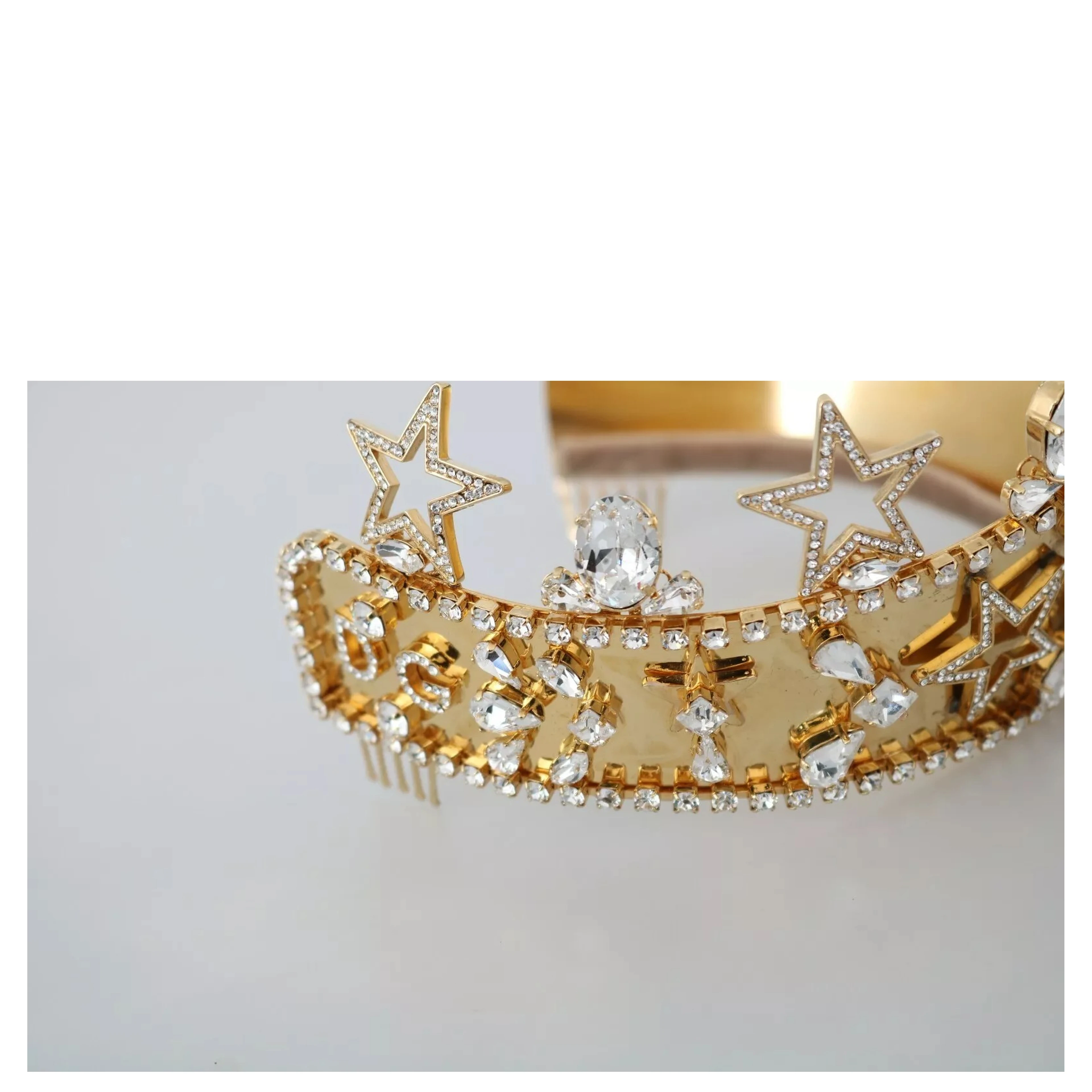 Gold Crystal Star STRASS Crown Logo Tiara Diadem