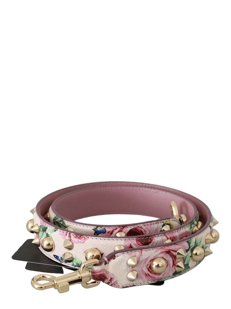 Pink Floral Leather Stud Accessory Shoulder Strap