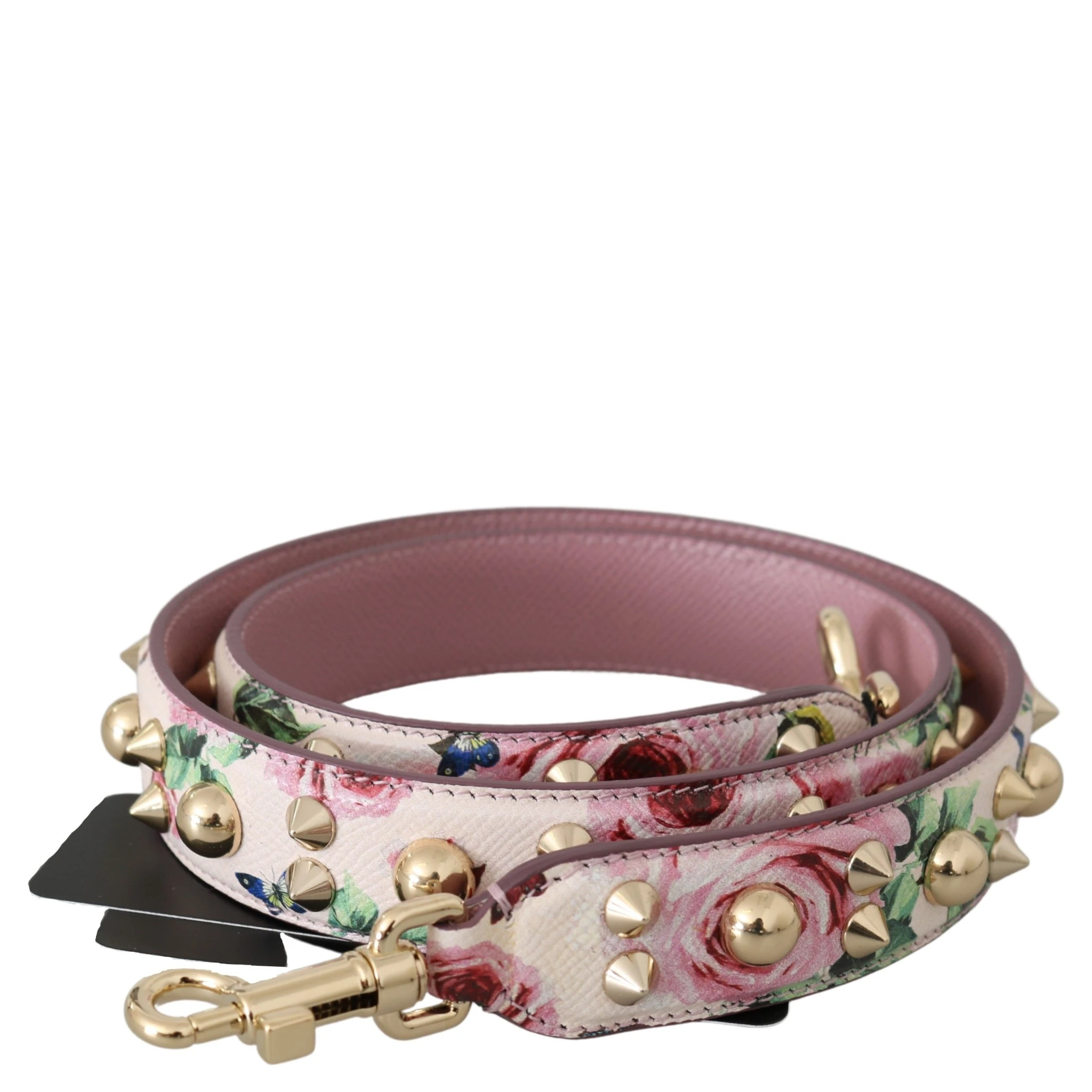 Pink Floral Leather Stud Accessory Shoulder Strap