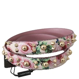 Pink Floral Leather Stud Accessory Shoulder Strap