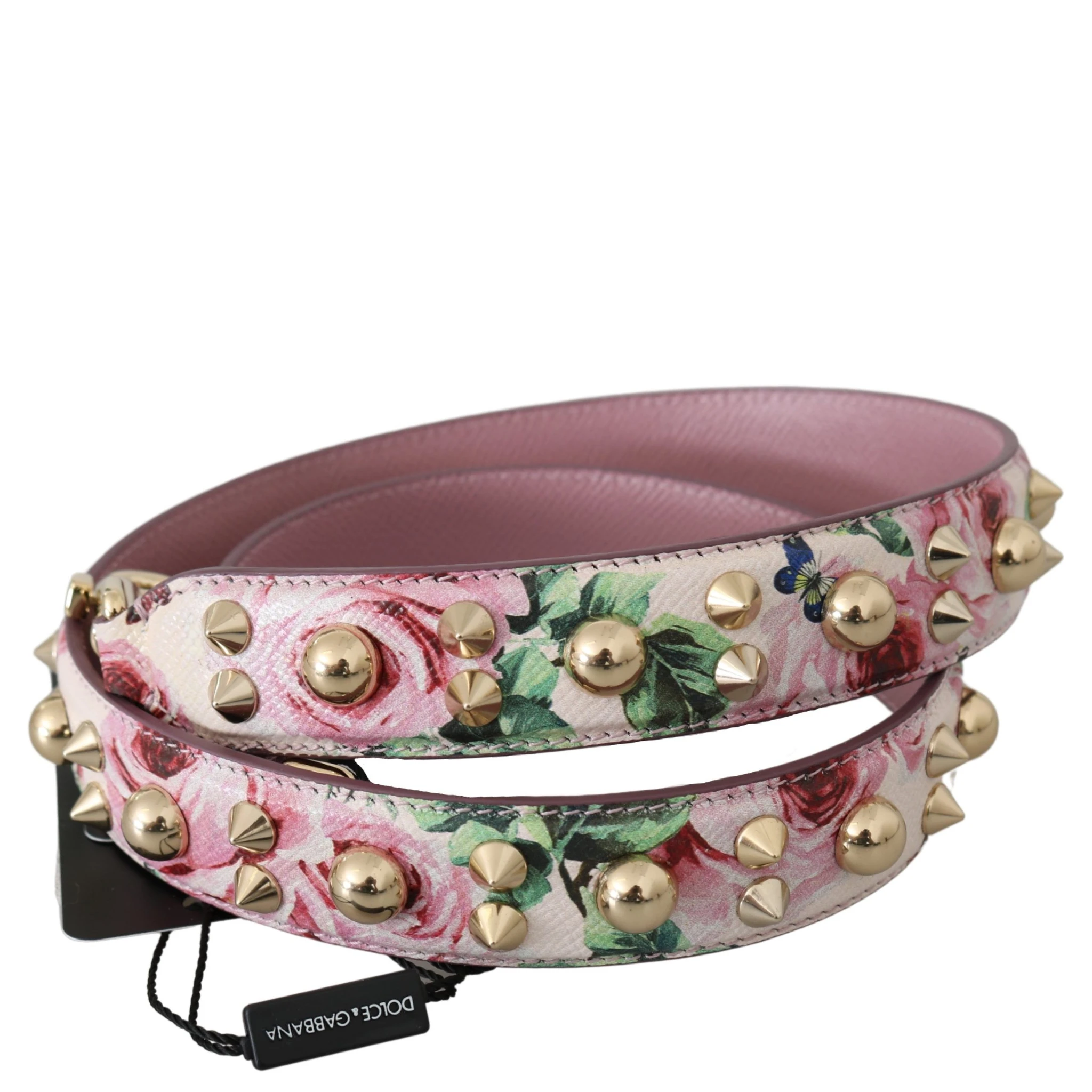 Pink Floral Leather Stud Accessory Shoulder Strap