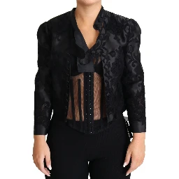 Black Lace Sheer Corset Organza Silk Jacket