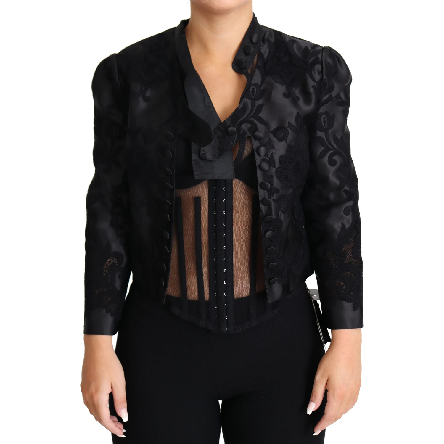 Black Lace Sheer Corset Organza Silk Jacket