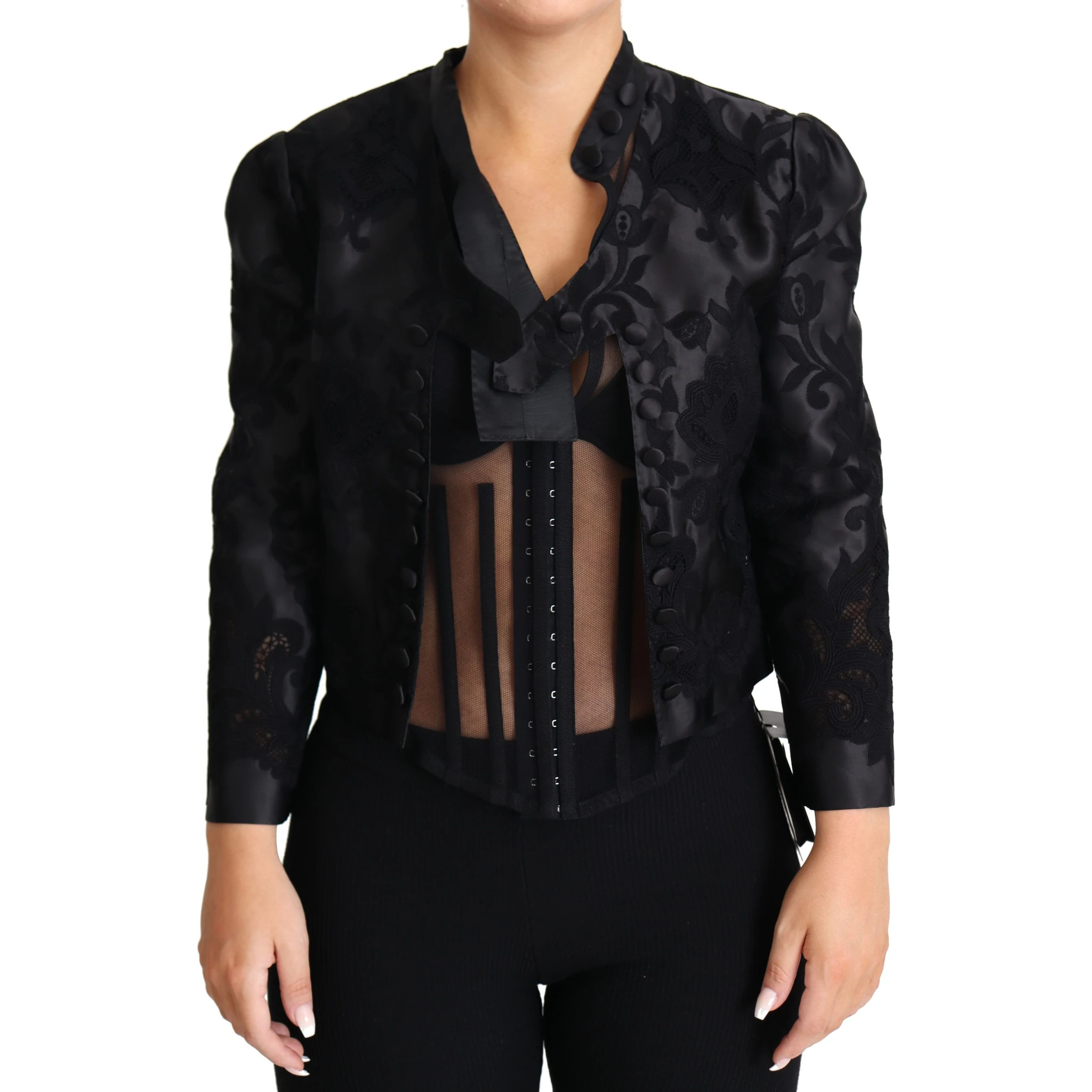 Black Lace Sheer Corset Organza Silk Jacket