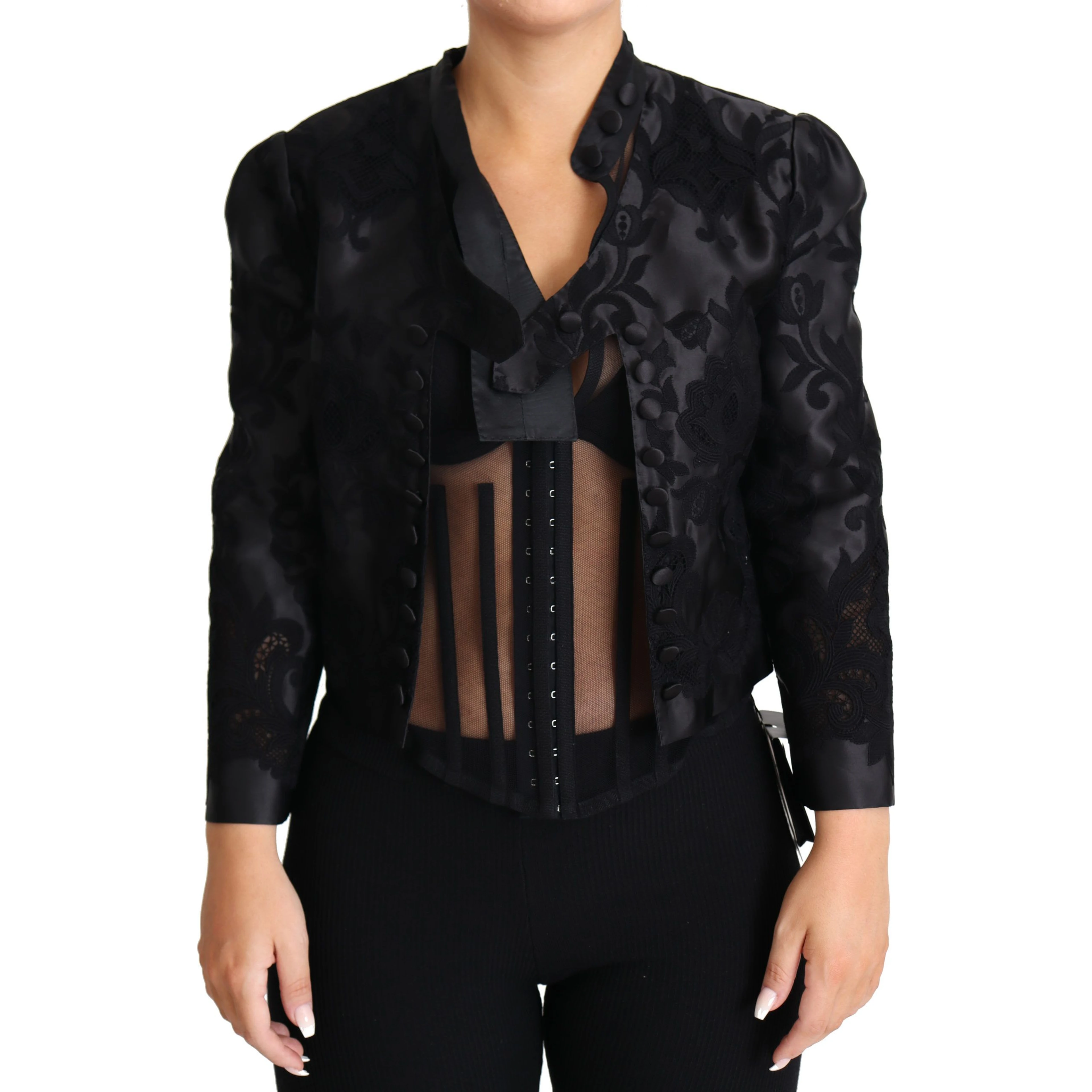 Black Lace Sheer Corset Organza Silk Jacket