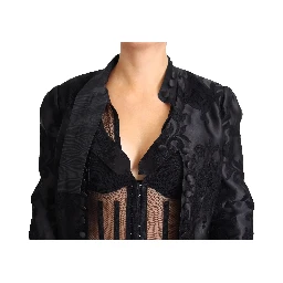 Black Lace Sheer Corset Organza Silk Jacket